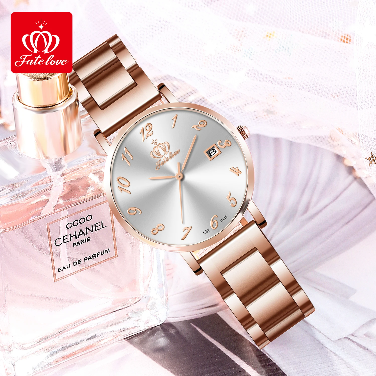 Fate Love Original Certified Brand Women's watches Fashion Luxury Stainless Steel Quartz Watch Waterproof Calendar Wristwatch