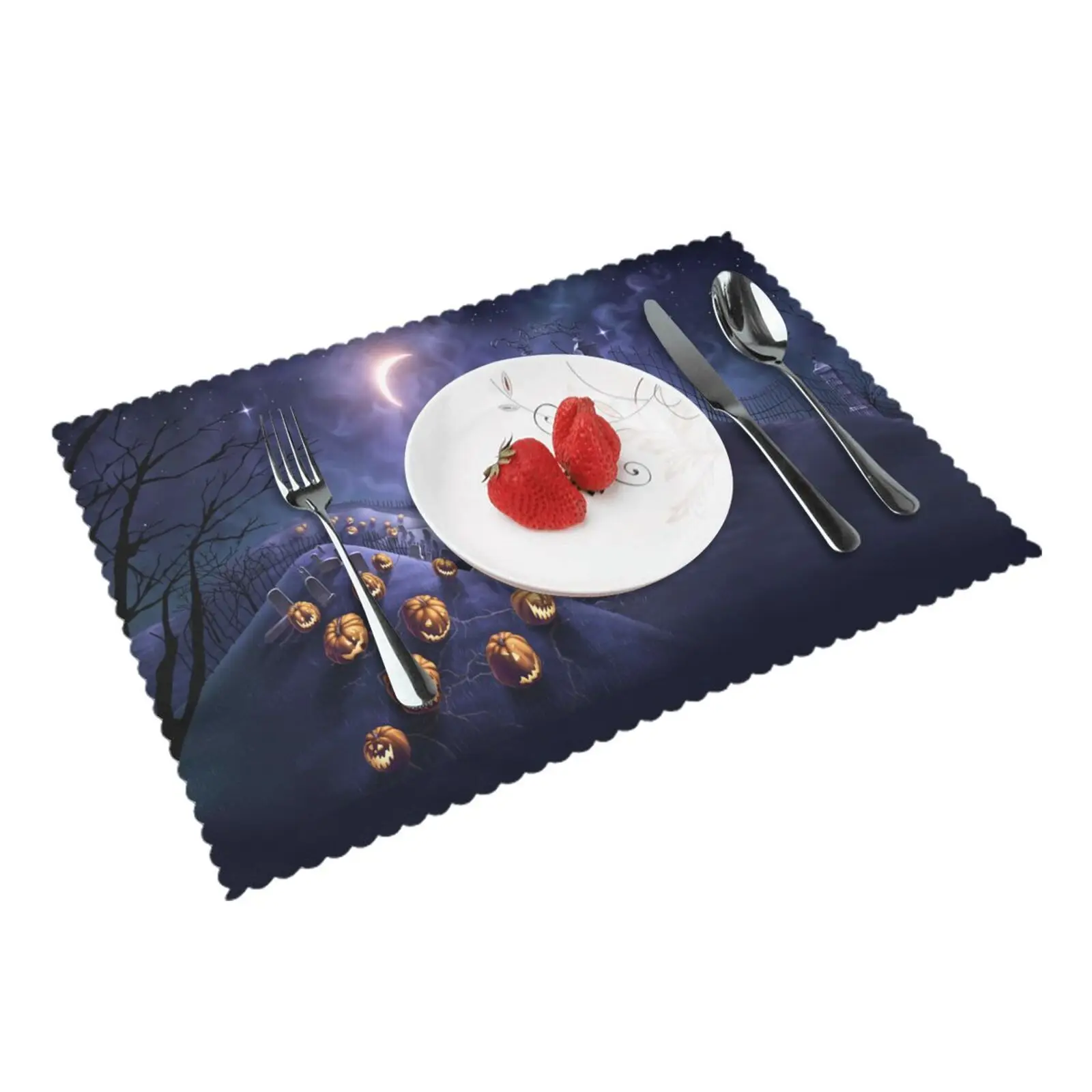 

Tombstone Night Kitchen Accessories Polyester Placemat for Dining Table Single Side Printed 12x18 Inch Heat Resistance Set of 4