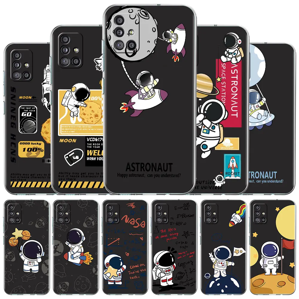 

Lovely Funny Astronaut Case for Samsung Galaxy A52 4G 5G A51 A12 A32 A21s A22 A31 A50 A71 A53 A23 A13 A72 A41 A20e A02s Cover