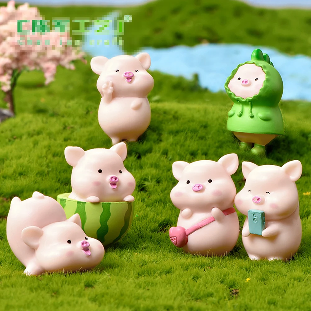 

Kawaii Pig Resin Diy Home Decoration Figurines Dollhouse Moss Terrarium Landscape Accessories Fairy Garden Miniatures Room Decor