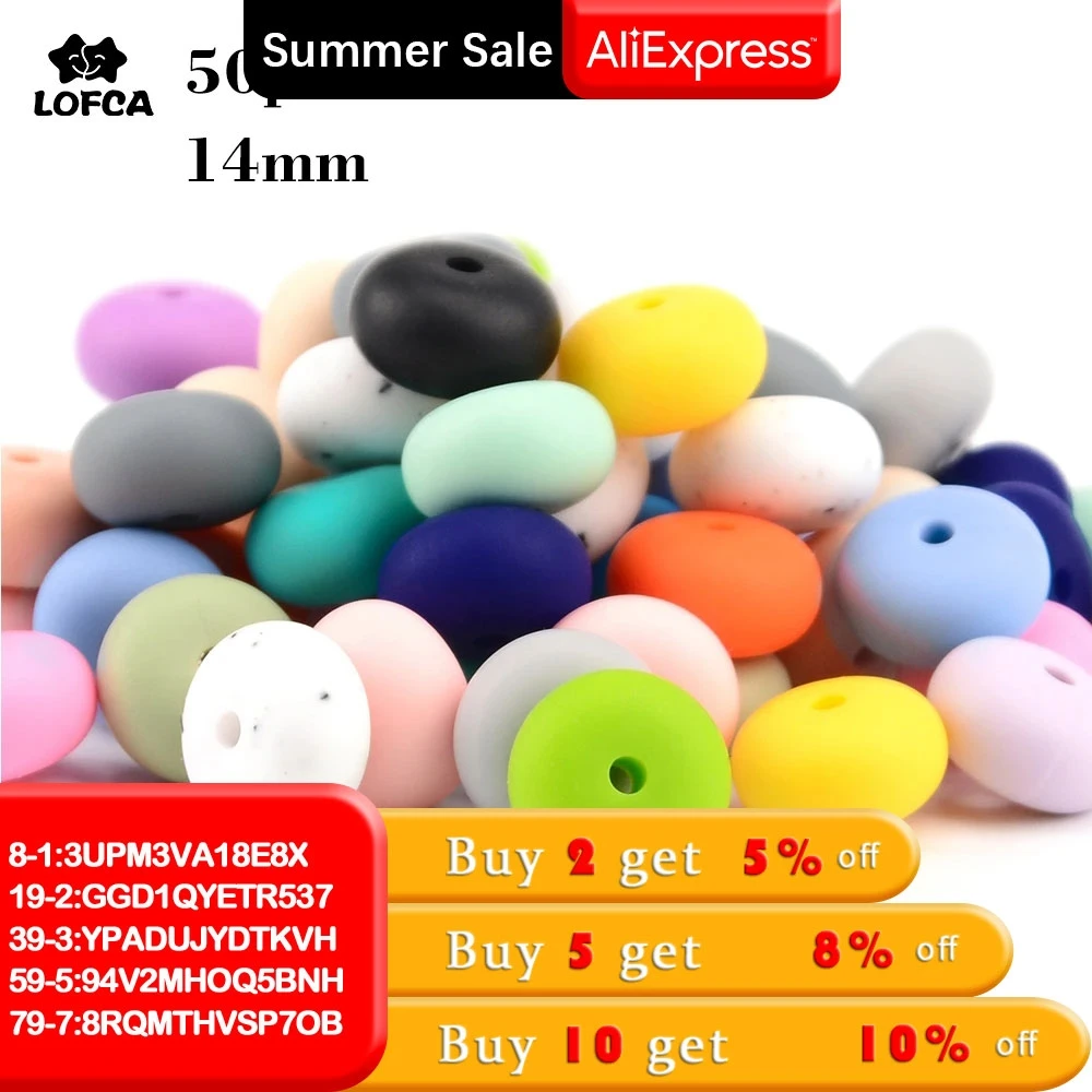 LOFCA Wholesale 50pcs/lot 14mm Mini Abacus Loose Silicone Teething Beads Elegant Beaded Necklace Silicone Chew Bead For Baby