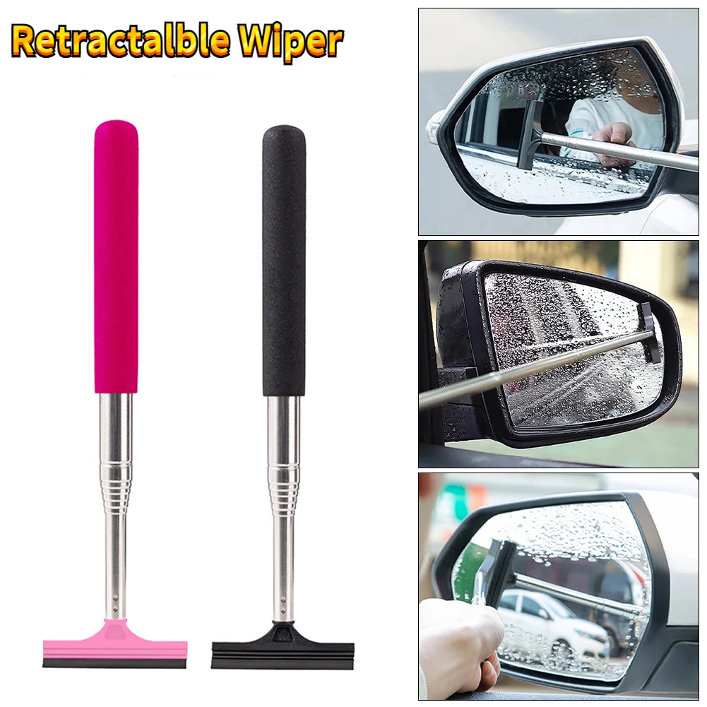 Telescopic Rearview Mirror Squeegee Retractable Double-side Rod Window Cleaner  Wiper Brush Glass Cleaning Tool Car Accesories