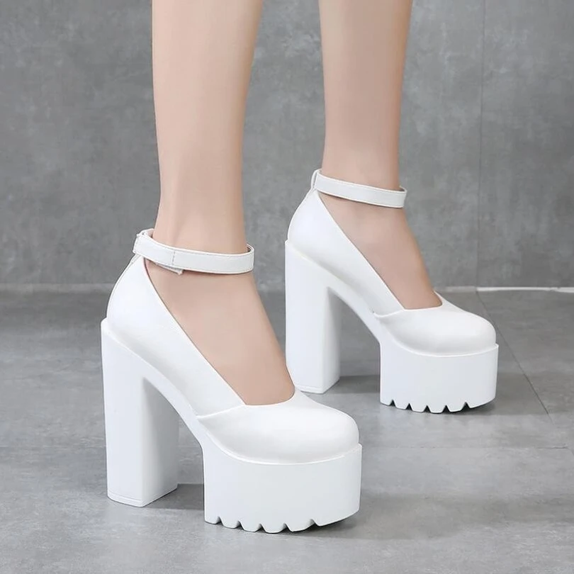

Spring Autumn Women 14cm Casual High-heeled Shoes Sexy Thick Heels Platform Pumps Black White Size 34-39 Sapatos De Mujer