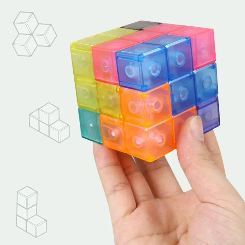 3D спиральные строительные блоки кубик для снятия стресса прозрачные магнитные