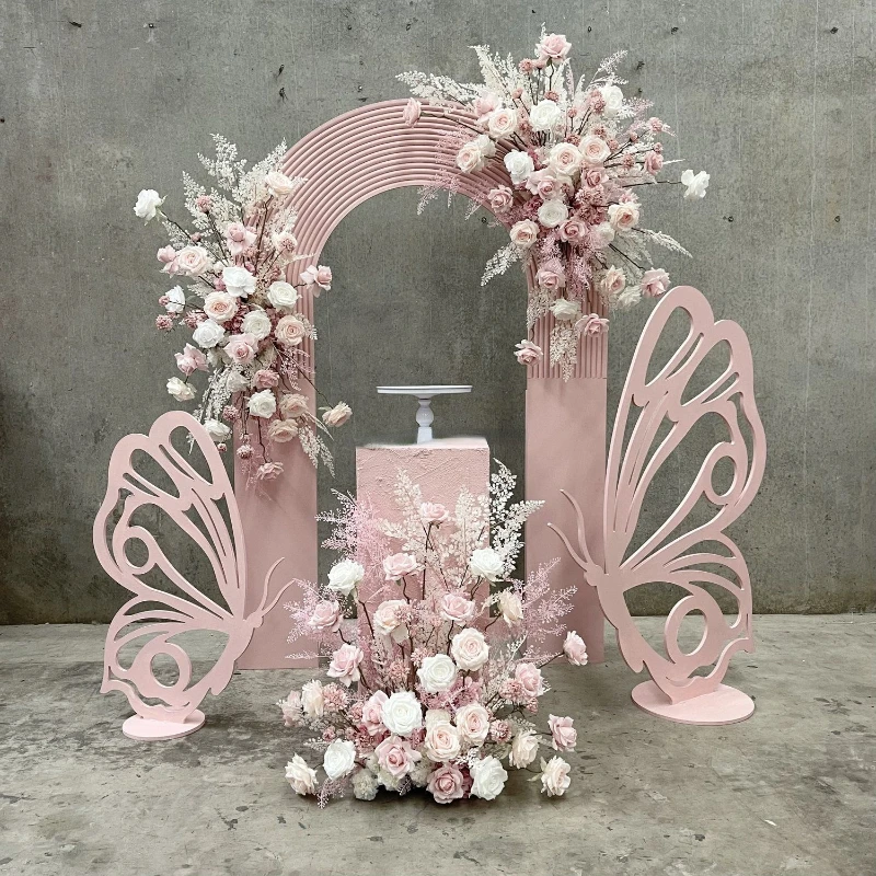 

Craft Wedding Supplies Party Events Pink Color Stand Pvc U-shape Arch Panel Backdrop And Butterfly For Wedding Decoration