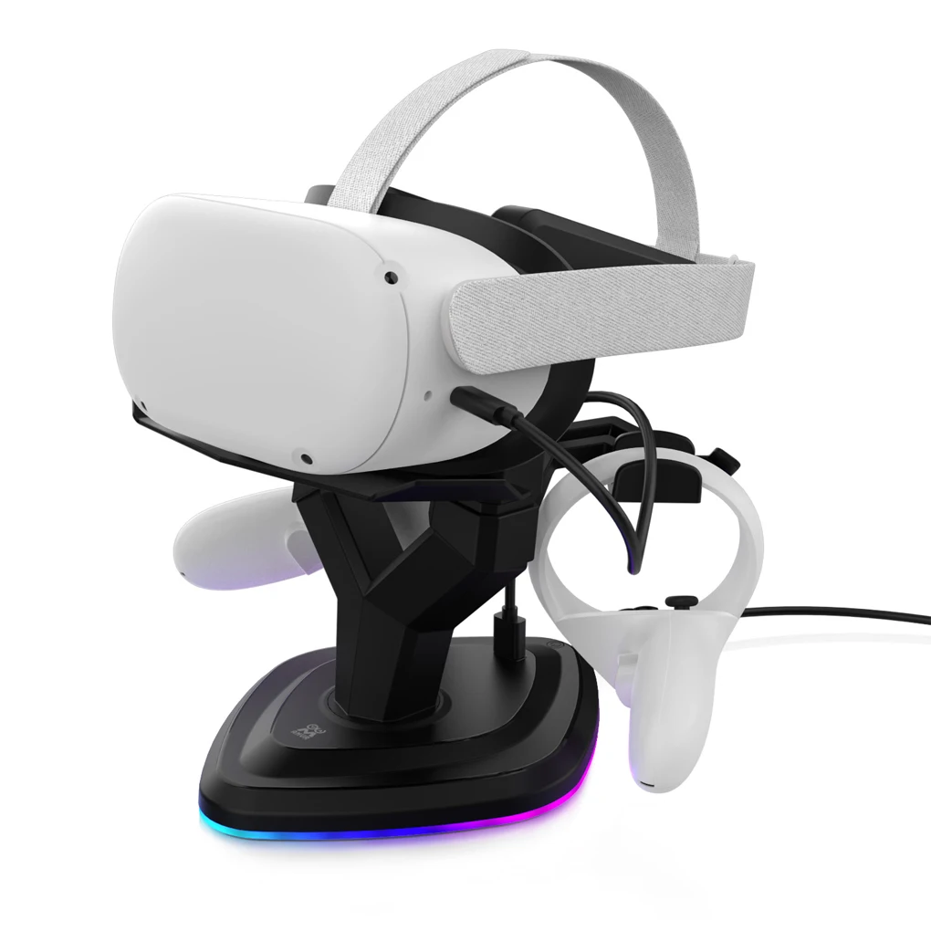 

Tabletop VR Headset Charging Station 5 Modes RGB Light Gamepad Holder Stand Replacement for Oculus Quest/Quest 2