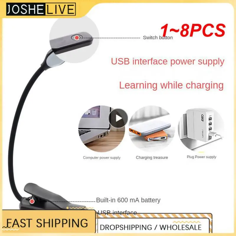 

1~8PCS Rechargeable 7 LED Book Light Clip On Reading Lamp 3 Modes Dimmable Night Lights For Students Children Kids Bed Music