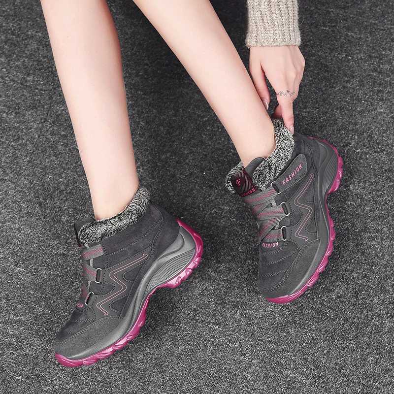 Fashion Casual Fleece Boots for Women Winter Warm Outdoor Sports Non-slip Hiking Shoes