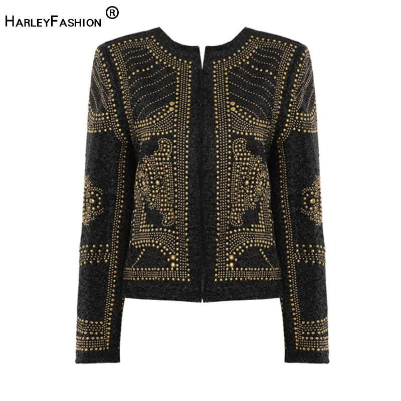 

Top Quality Elegant Women Winter Warm Thick Coat Luxurious Sequined 3D Appliques Street Tweed Jacket