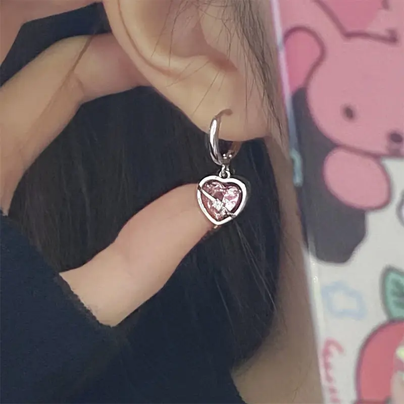 

Y2K New Gothic Peach Heart Earrings Colorful Love Crystal Inlaid with Pink Zircon Sweet Girl Sense INS Earrings
