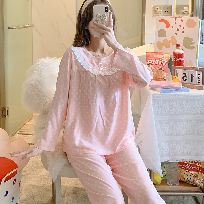 Pajamas for Women Outerwear Long Sleeve Cotton Silk  Plaid Ensemble Femme 2 Pièces