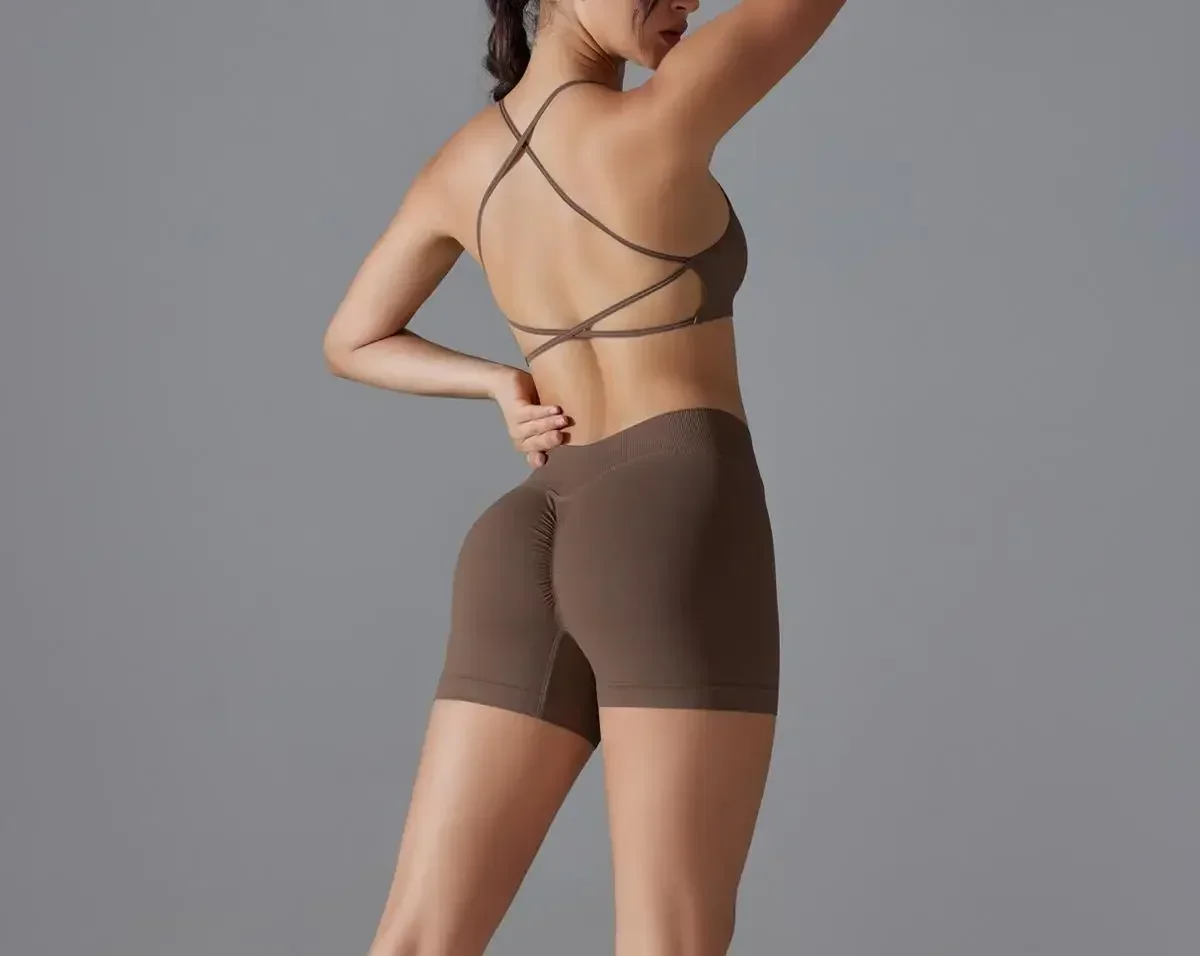 Женский бесшовный однотонный комплект с перекрестной спинкой высокоэластичный