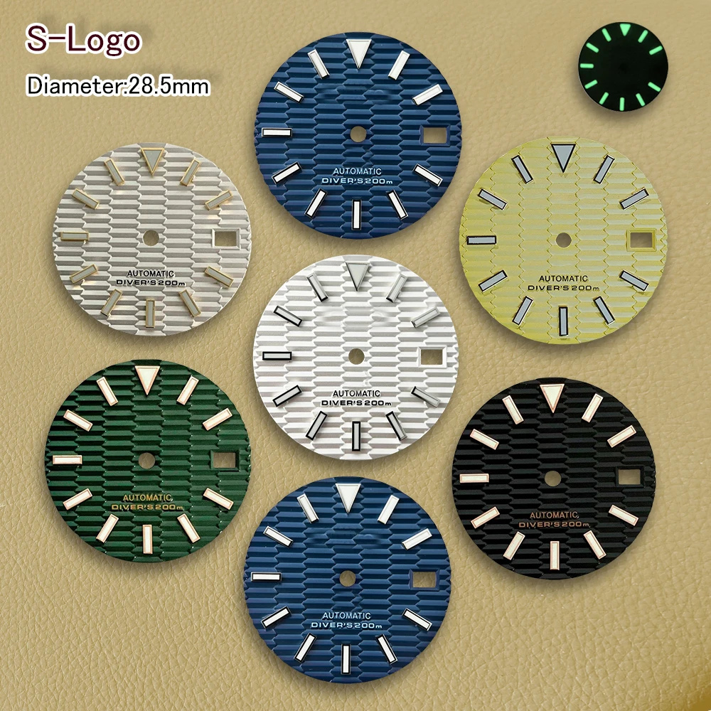 28 5 мм S логотип SKX007 зеленый наклонный циферблат подходит для NH35/NH36 японский