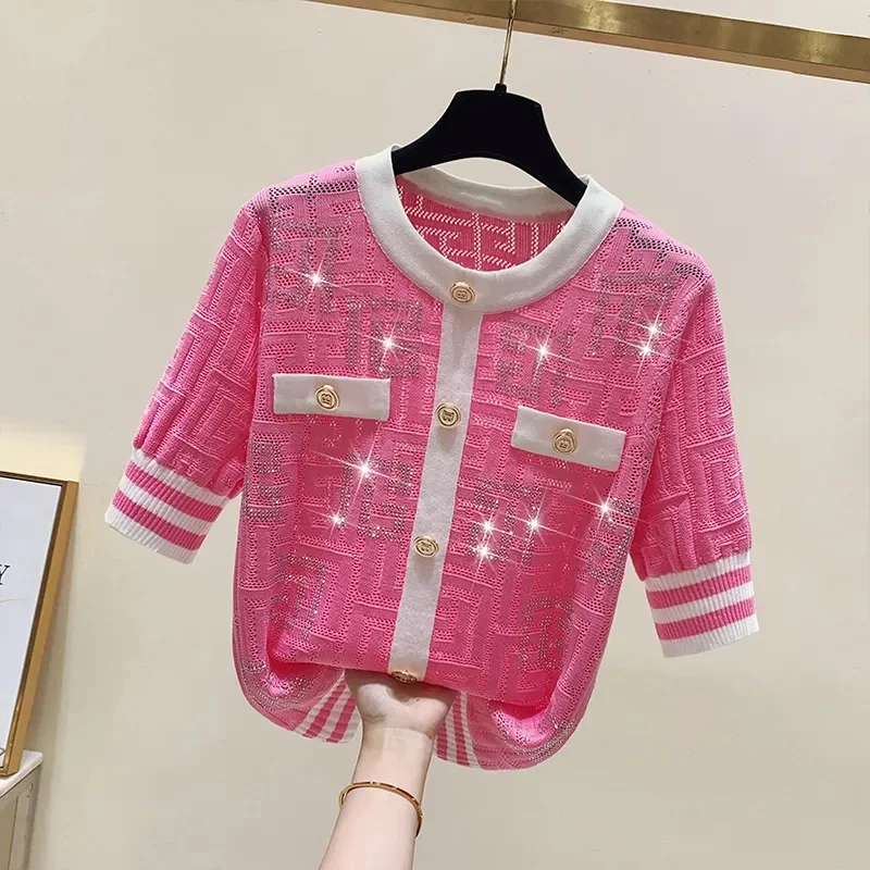 Женский свитер с коротким рукавом Летний Тонкий Трикотажный из вискозы круглым