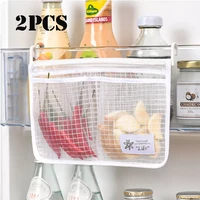 202212pcs refrigerator storage mesh bag portable seasoning food snacks net bag double compartment hanging bag kitchen accessori