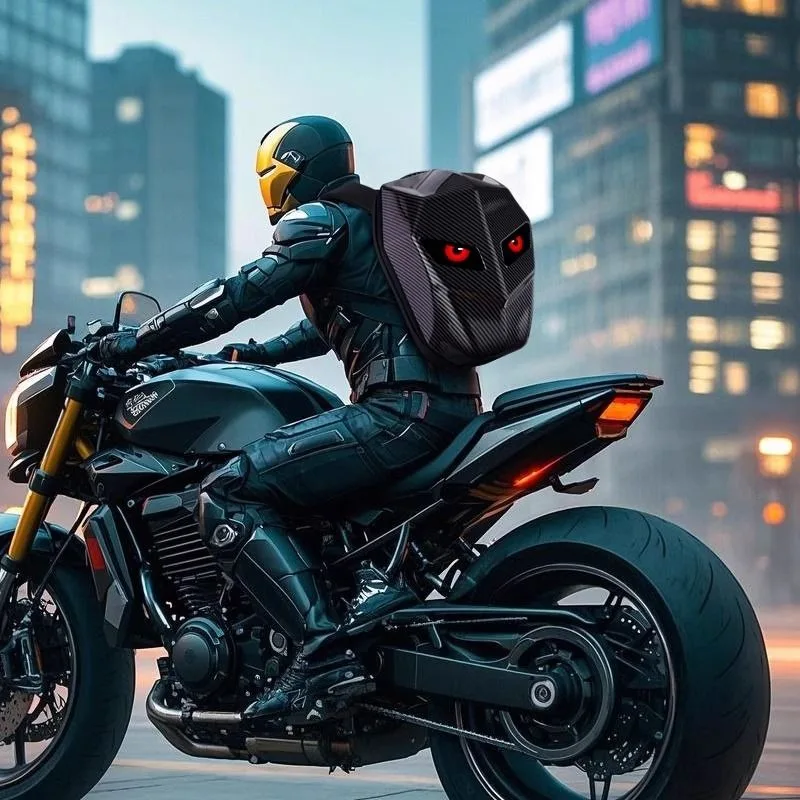 Фото Мотоциклетный светодиодный рюкзак Rider, Bluetooth, школьная сумка из углеродного волокна, твердый корпус, полный шлем для езды на мотоцикле, рюкзаки Rugzak №2
