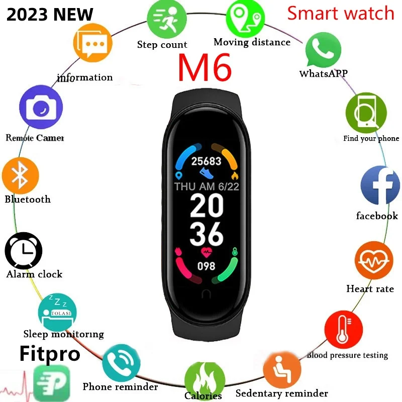 

Новинка 2023, магнитный Смарт-браслет M6, спортивный электронный браслет с Bluetooth, мониторинг пульса и артериального давления PK M7 M4 Y68 D20