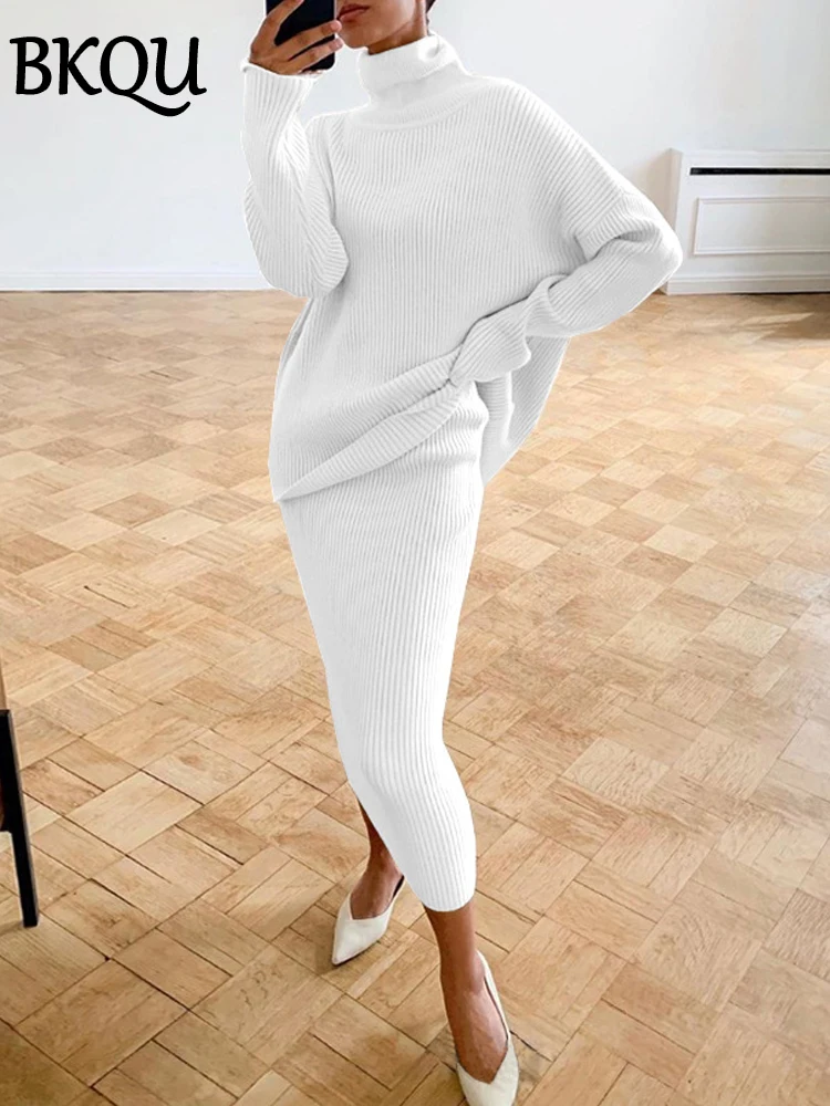BKQU вязаный свитер с воротником и длинная юбка комплект из двух предметов женский