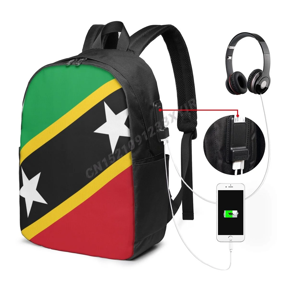 

Backpack Saint Kitts and Nevis Flag Country Map IT'S IN MY DNA Fans Student Schoolbag Travel Casual Laptop Back Pack Unisex