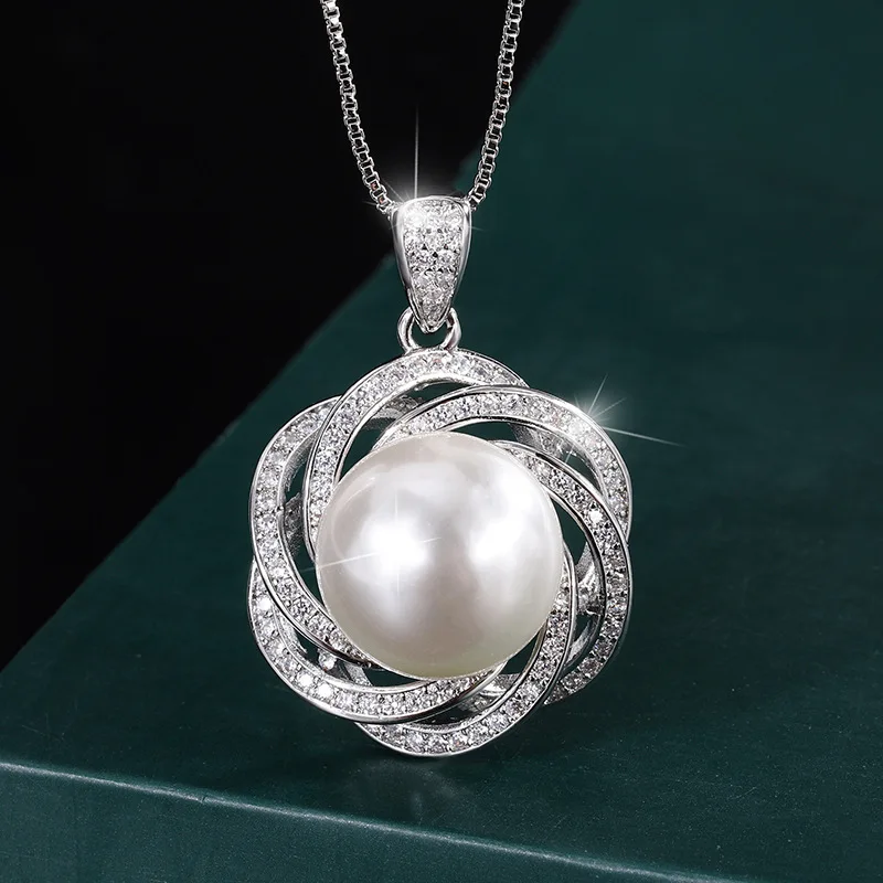 

2023 New White 14mm Mother of Pearl Lace Temperament AAA Cubic Zirconia Gold Necklace for Women Jewelry Flower Gift Accessory