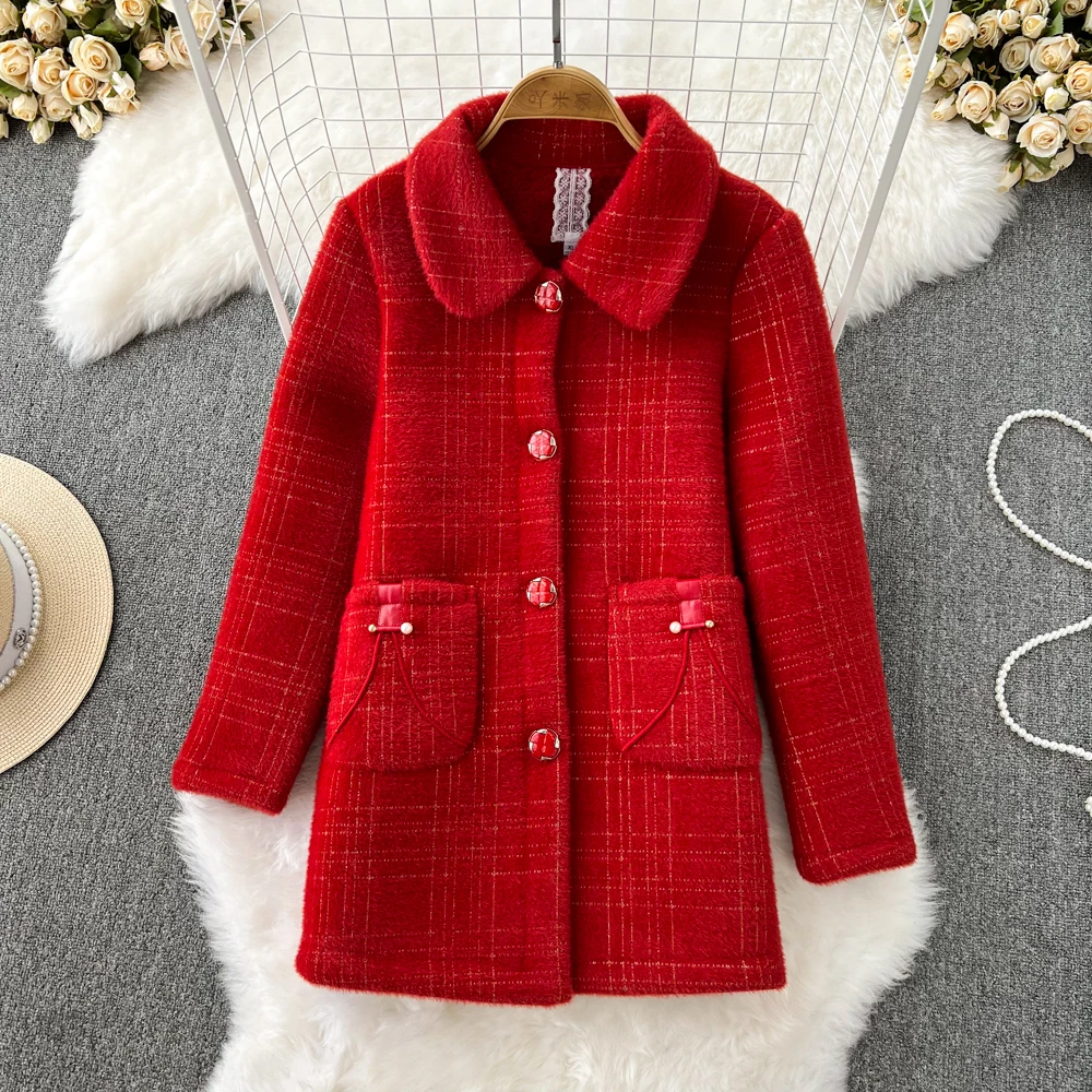 

Amolapha Fashion Women's Thick Fleece Lined Coat Lady Slim Single Breasted Woolen Jackets Warm Winter Female Outwears
