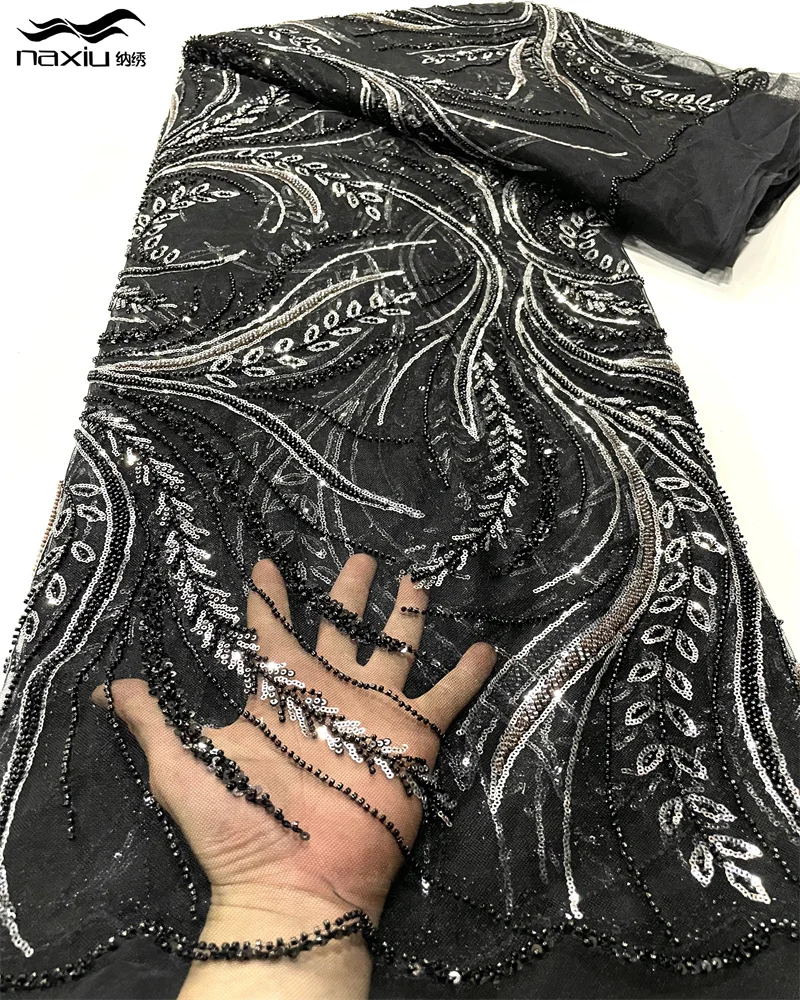 

Madison Fashion 2023 French Embroidery Beaded Lace Fabric African Nigerian With Sequins Fabric For Wedding Dress