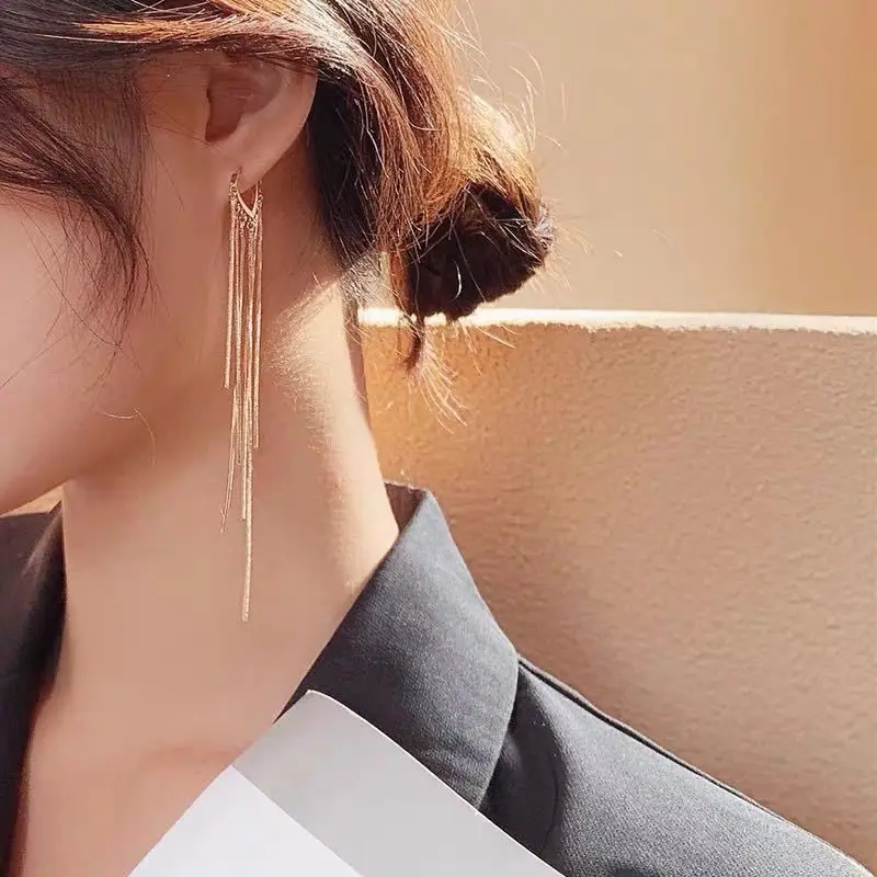 

Fashion Heart Long Tassel Earrings For Women Gold Color Bling Earrings Wedding Daily Pendant Gift Hot Selling Jewelry