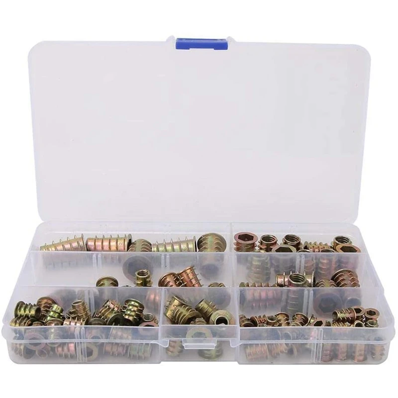 

100Pcs Insert Embedment Nuts Assortment Kit Internal Thread Nuts Thread Insert Nuts For Wooden Furniture,Home Decoration
