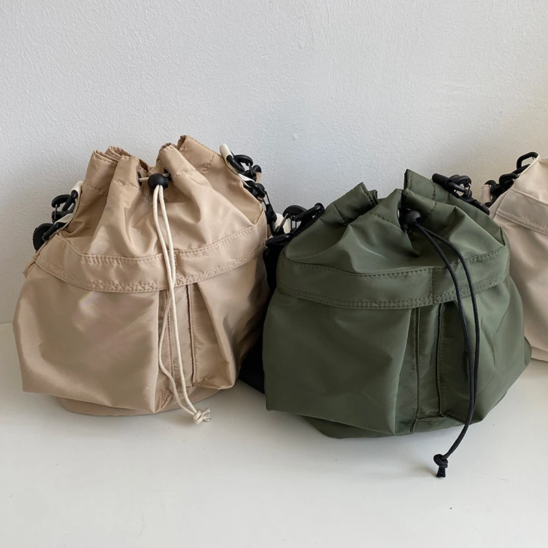 Large Capacity Nylon Single shoulder bag for women Travel Shopper Bag Drawstring Bucket Bag Casual Crossbody Bag