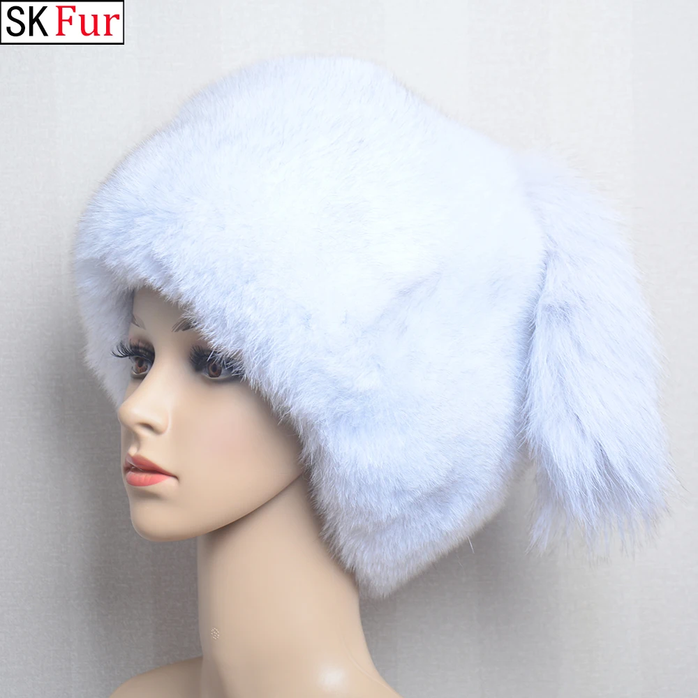 Winter Women Fur Cap Real Genuine Natural Fox Fur Hats Headgear Russian Outdoor Girls Beanies Cap Ladies Warm Fashion Bomber Hat