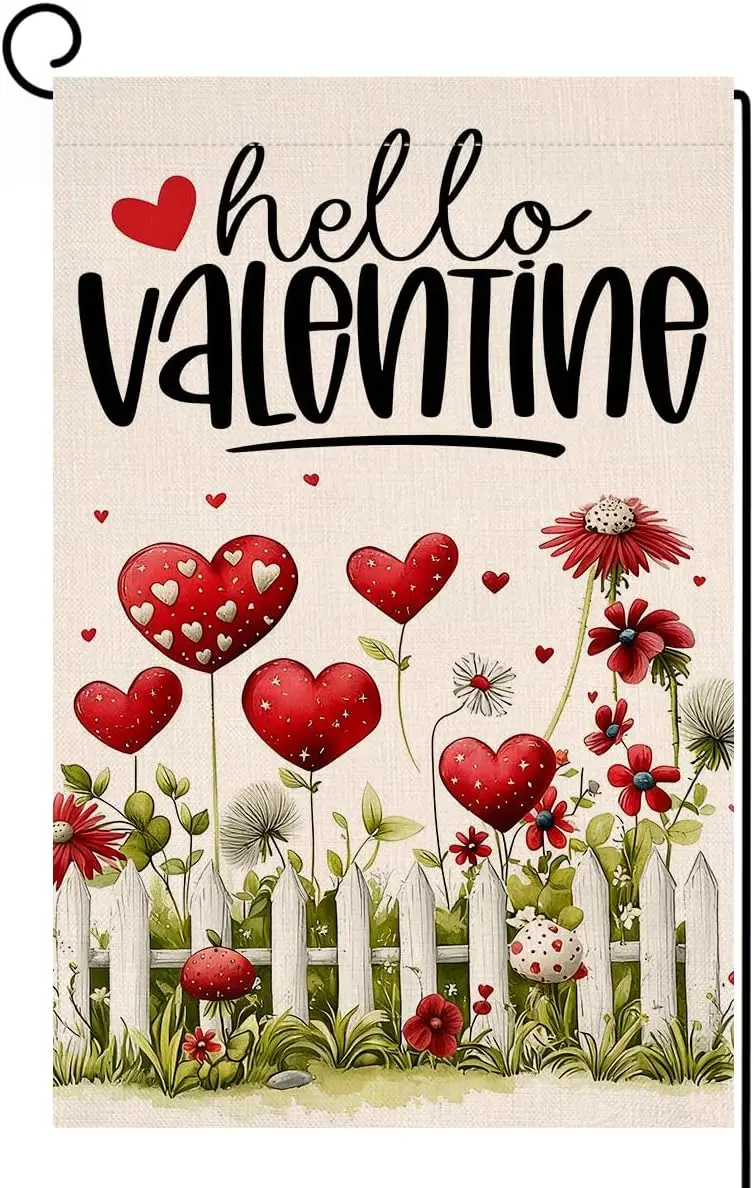 Фото Флаг BLKWHT Valentines Love Floral Garden 12x18, вертикальный, двусторонний, с красными цветами, для весеннего декора фермерского дома, для улицы, SSL №1