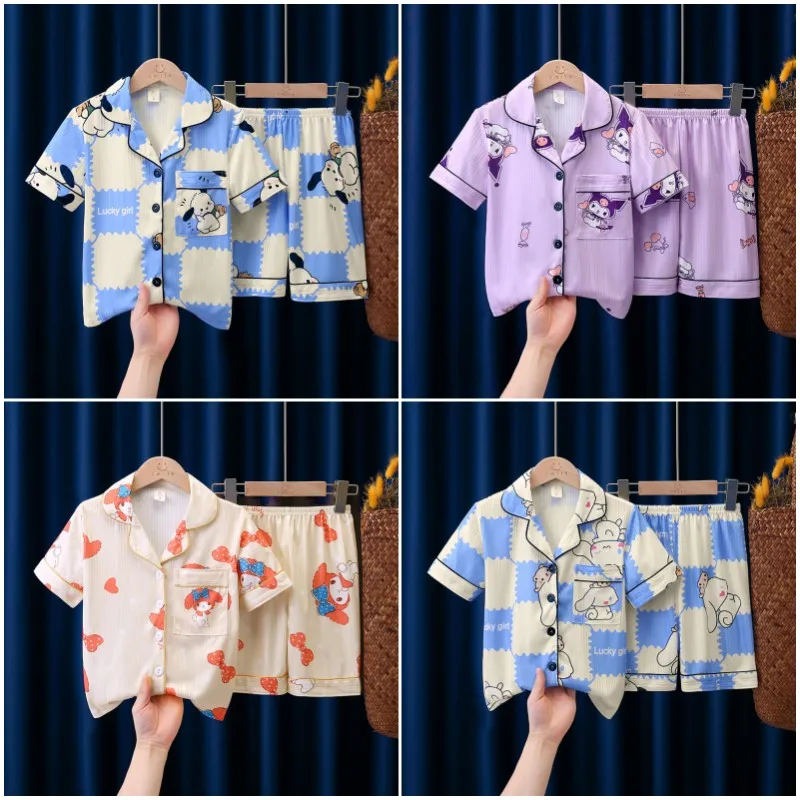 

Sanrios аниме мультфильм My Melody Kuromi Cinnamoroll понравико Милая домашняя одежда для девочек Детские шорты с коротким рукавом Пижамный костюм