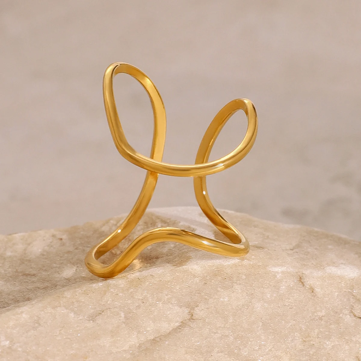 Фото Кольцо Miia Creative Minimalist из нержавеющей стали с покрытием под 18-каратное золото, регулируемое, в форме линии, водонепроницаемое, для женщин №4