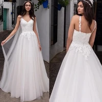 classic wedding dress for women v neck sleeveless bridal gowns a line tulle lace appliques brides dresses vestido de novia