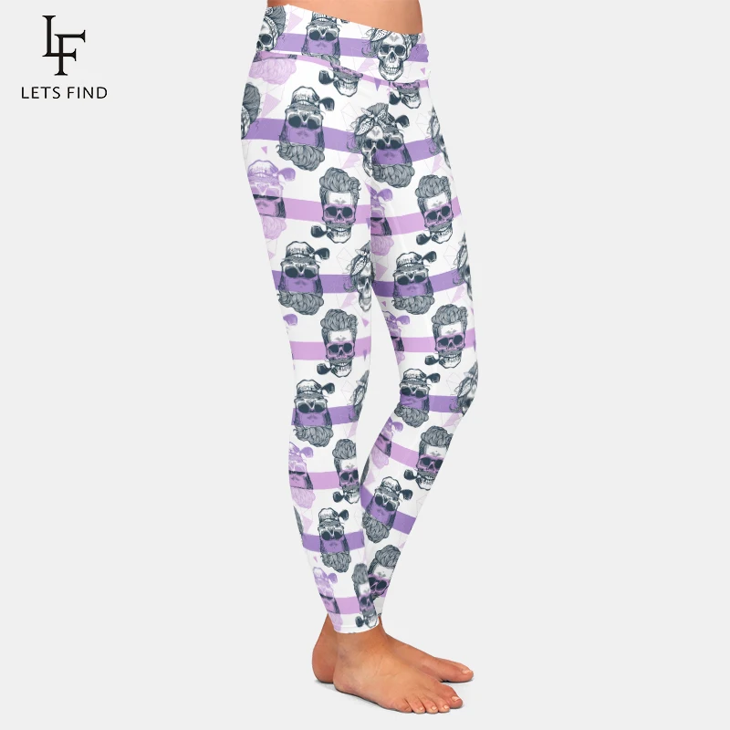LETSFIND Fashion Pop Art Style with Skeleton Heads Printing Skull Women Sexy High Waist Leggings Slim Workout Leggings