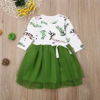 2022 summer new fashion kids clothing girls christmas printed round neck long sleeve dress simple style boutique clothing