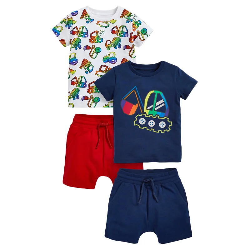 

Little Maven Summer Baby Boy Boutique Clothes Clothing Set Toddler Excavator Print Tops + Solid Shorts for Kids 2 - 7 Years