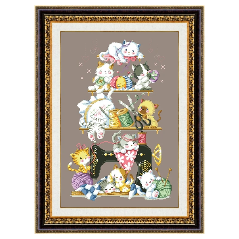 

The kitten beside the sewing machine (2) cross stitch kit cotton silk thread 18ct 14ct 11ct coffee canvas DIY