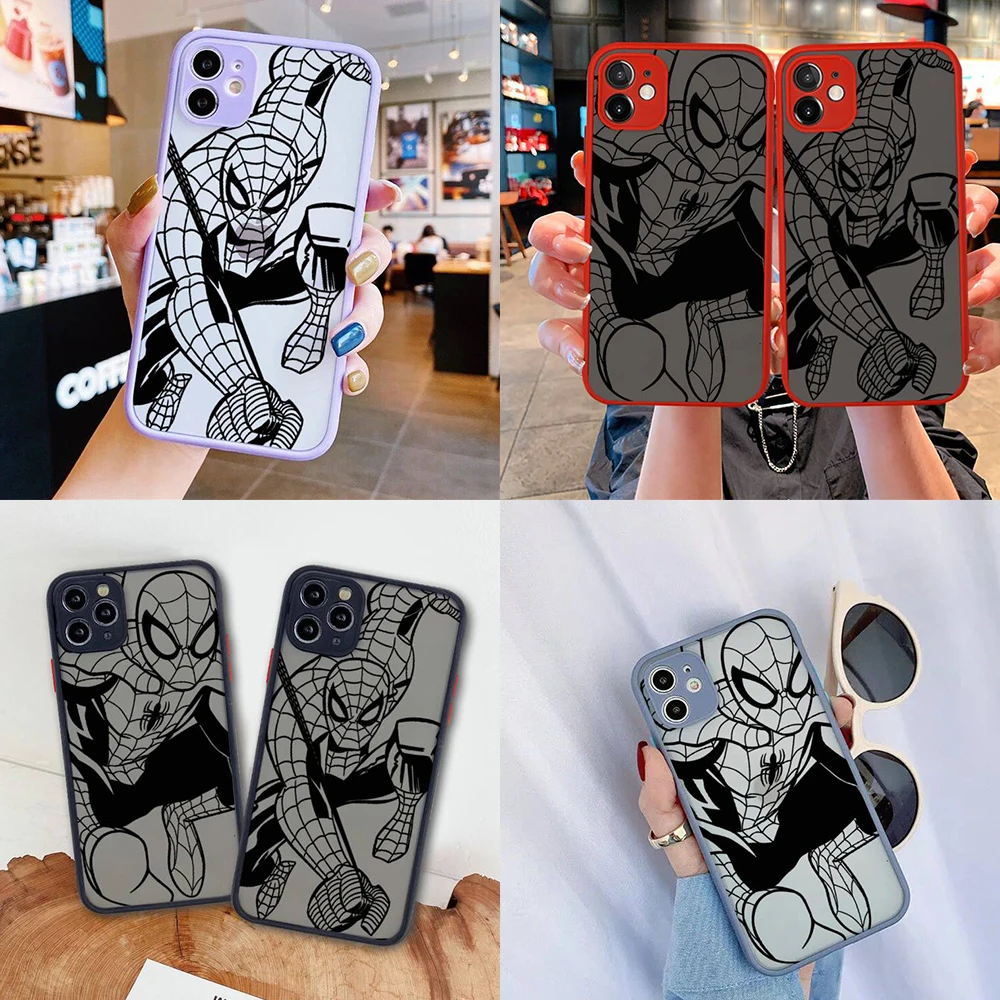 

Marvel hero spiderman sketch Phone Case For iphone 13 12 11 Pro Max Mini XS 8 7 Plus X SE 2020 XR Matte Transparent Cover