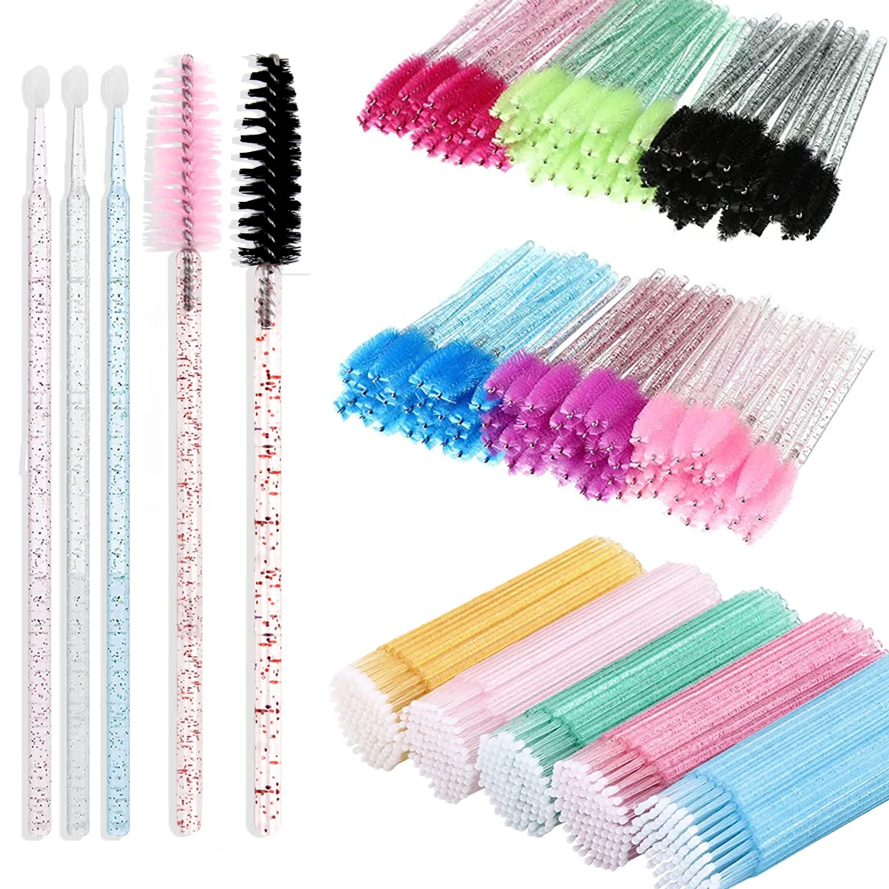 

50Pcs Disposable Eyelash Brushes 50Pcs Microbrush Mascara Wands Spoolie Lash Extension Applicators Crystal Cosmetics Makeup Set