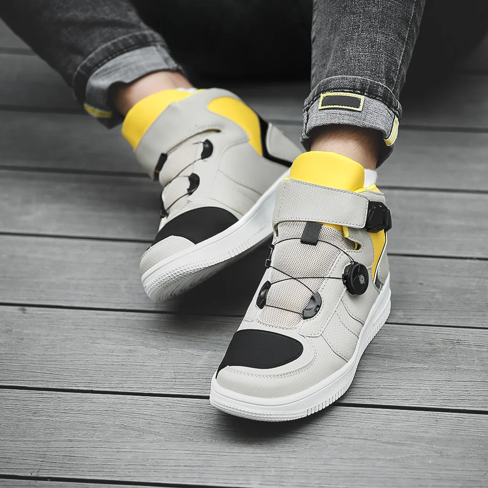 Мужские мотоциклетные ботинки дышащие боты из микрофибры повседневная обувь на