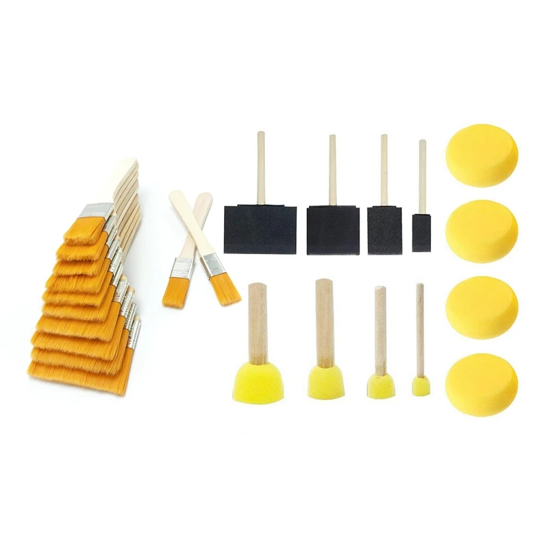 

24 Pcs Painting Accessories:12 Pcs Round Paint Foam Sponge Brush & 12 Pcs Wooden Oil Painting Brushes Set