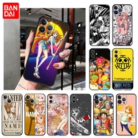 nami one piece cartoon silicone phone case for iphone 13 12 11 pro xs max xr se x 12 13 mini 8 7 6s plus luxury soft black cover