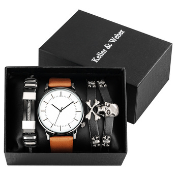 Elegance Men's Brown Watch Bracelet Gift Set Exquisite Birthday Presents for Father Husband Simple Leather Quartz Watches to Man-37291