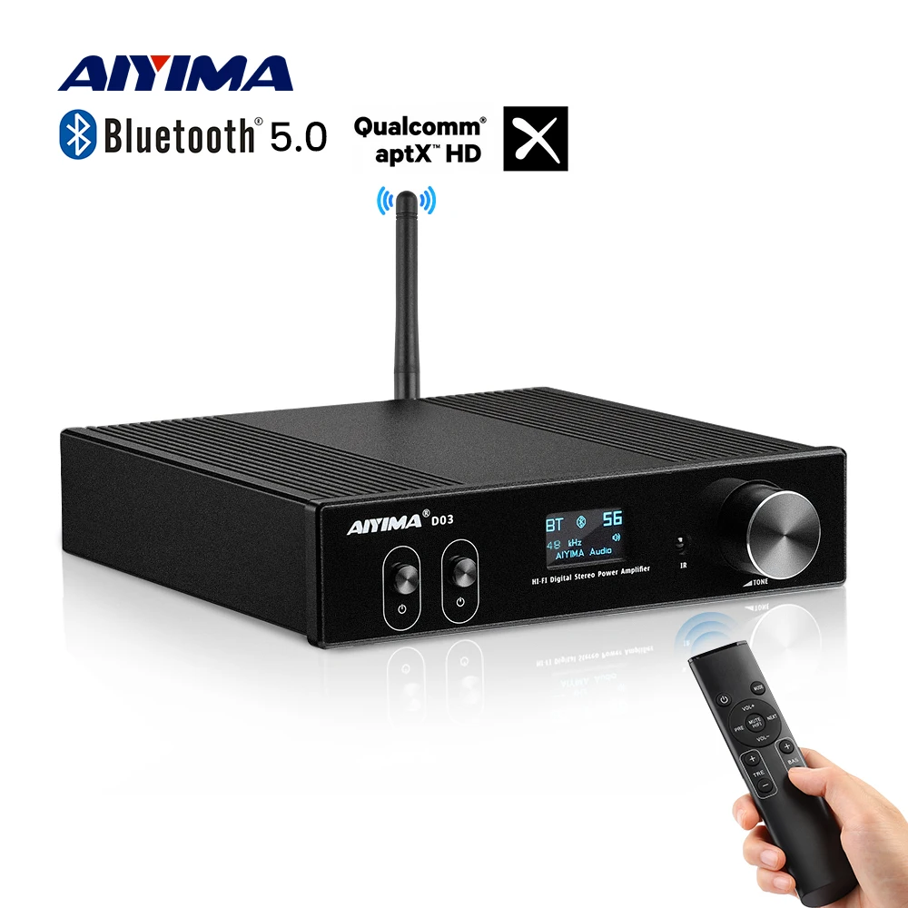 AIYIMA Audio D03 Bluetooth 5.0 Amplifier 150Wx2 Stereo HiFi 2.1 Wireless Digital Sound Power Subwoofer Amplificador USB DAC APTX