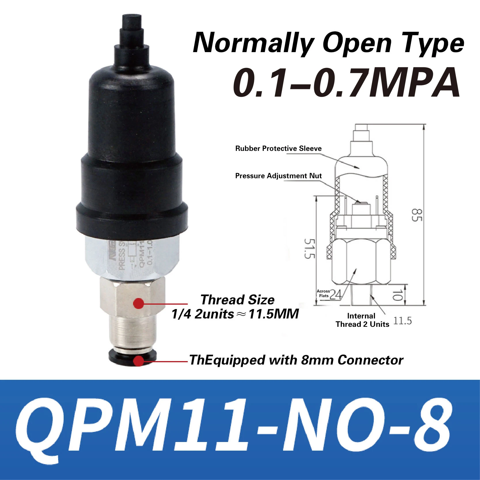 

QPM11-NO QPM11-NC Регулируемый переключатель давления воздуха 1/4 1/8 дюйма Пневматическая мембрана Контроль гидравлического давления для компрессора