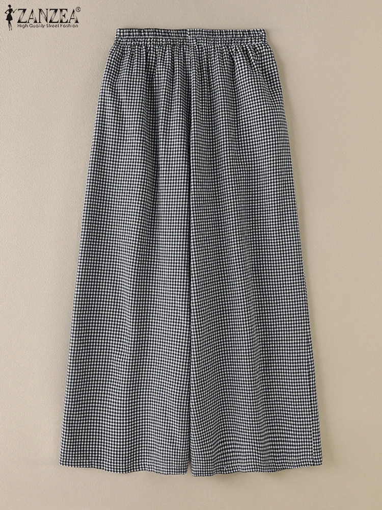 ZANZEA модные женские брюки осенние клетчатые в клетку элегантные свободные