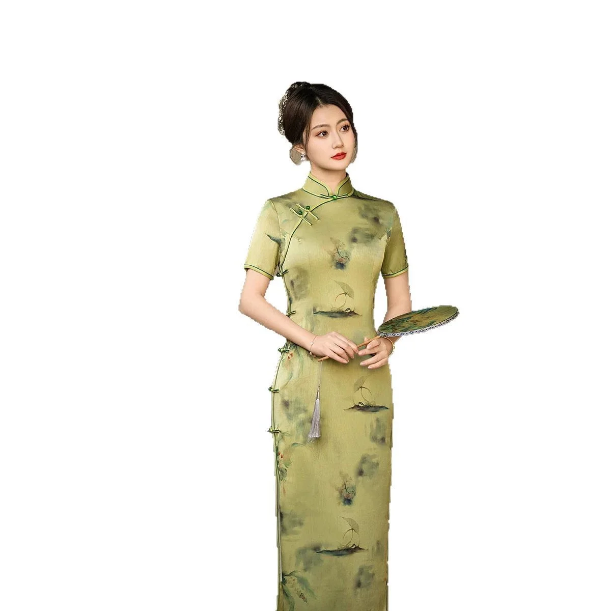 Фото Улучшенное платье Cheongsam в китайском стиле в стиле ретро, облегающее платье Cheongsam с принтом весна/лето 2022, длинное стильное платье Qipao №5