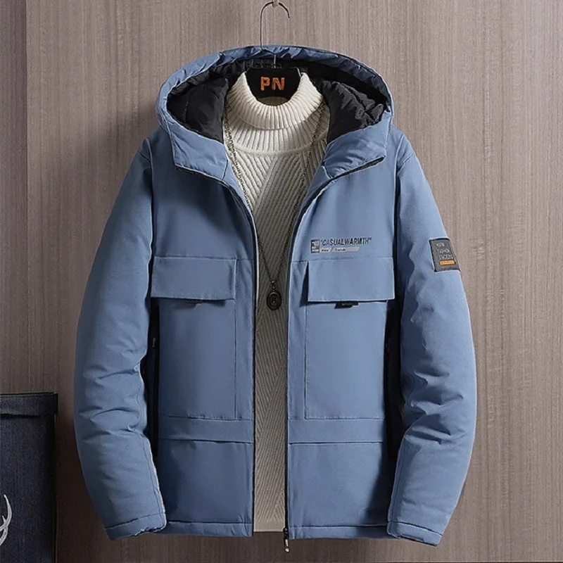 Men's Fashion Letter Print Hooded Winter Coat Couples Large Size Thickened Workwear Warm Padded Jacket Korean Style Coats Men