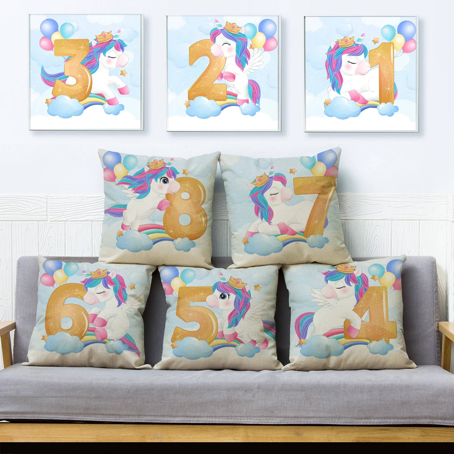

Nordic Style Number Unicorn Pillow Case Decor Cute Cartoon Animal Cushion Cover for Sofa Home Polyester Pillowcase 45x45cm